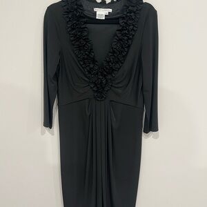 Maggy London Black Long-Sleeve V-Neck Ruffle Sheath Dress